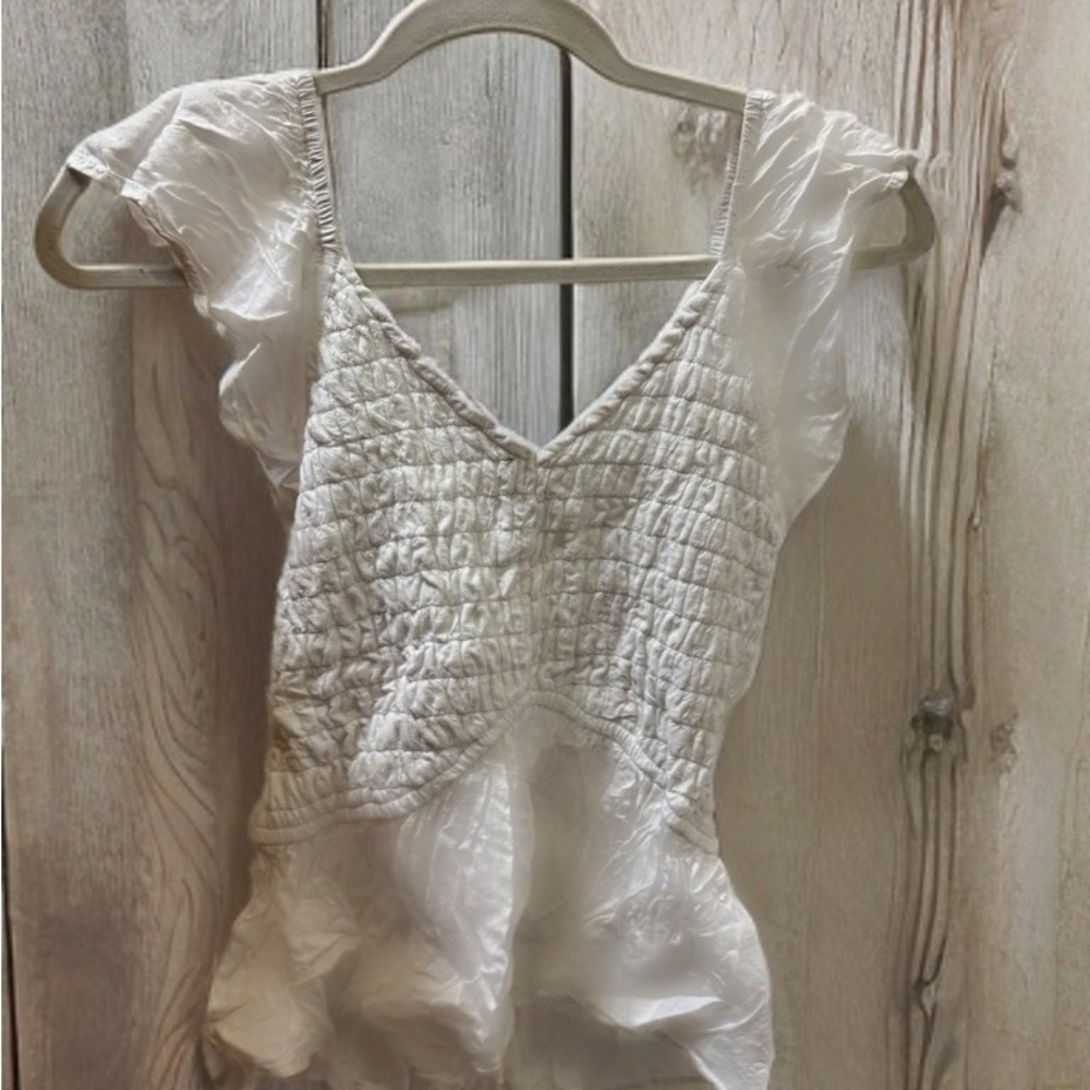 Japna White Smocked Blouse